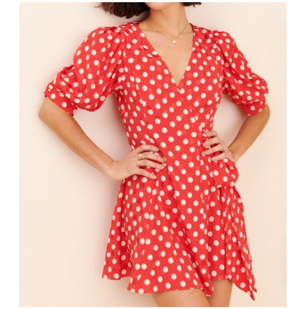 Ronny Kobo Red Silk Polka Dot Mini Dress Size XS